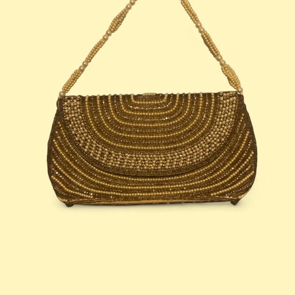 Gold beaded purse with gold